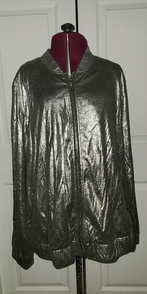 NWT CHICO'S FOILED FAUX SUEDE BOMBER JACKET LONG SLEEVE Size 3